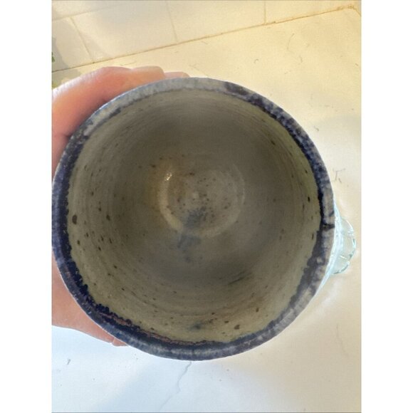 Studio Art Pottery Vase Planter Blue Ban Brown speckles Signed - Picture 12 of 15